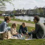 Gratis activiteiten in Nederland met een gezin dat picknickt en fietst tijdens een dagje uit