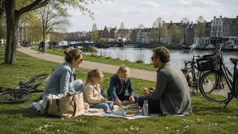 Gratis activiteiten in Nederland met een gezin dat picknickt en fietst tijdens een dagje uit